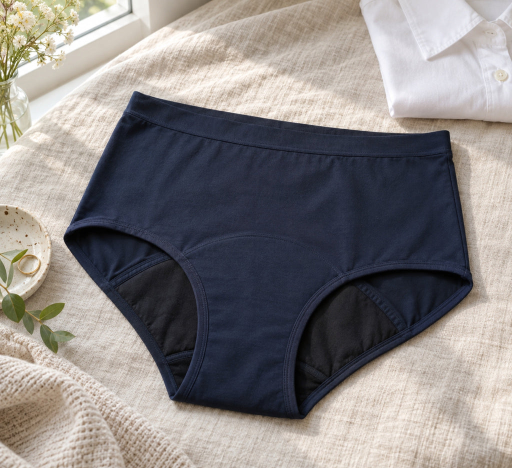 Mongato Basic period underwear laid flat on a bed
