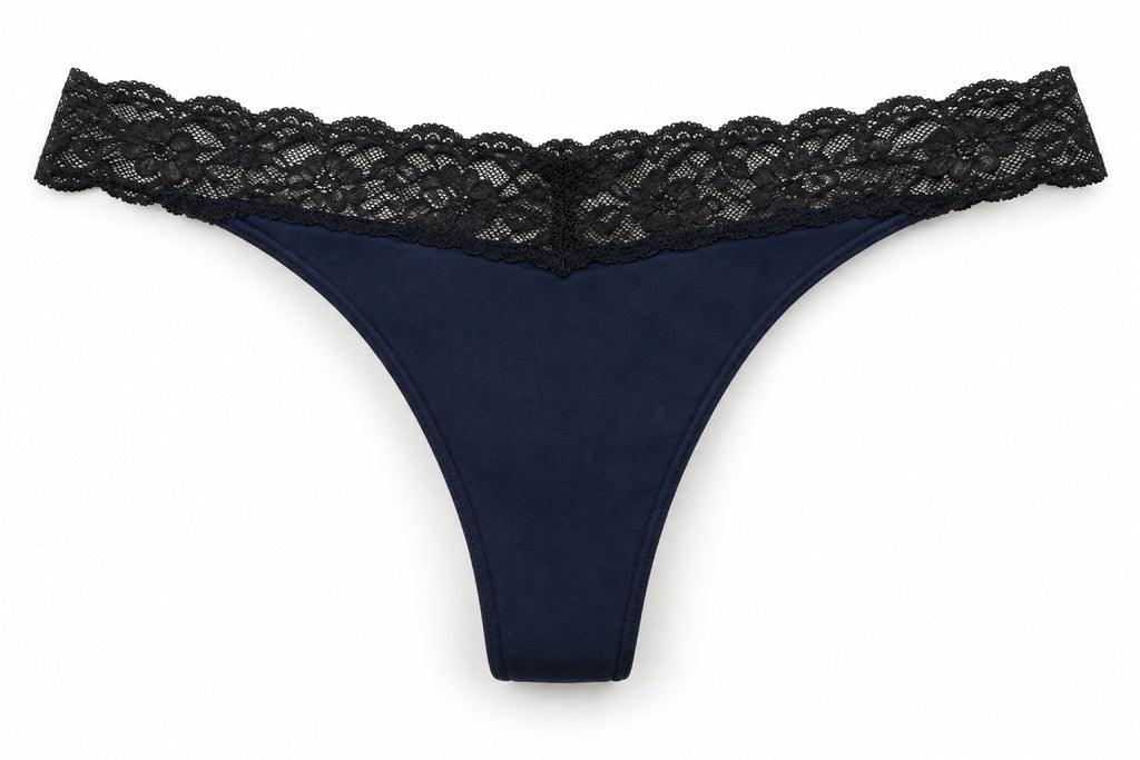 Mongato Basic Thong period underwear with lace waistband, front view