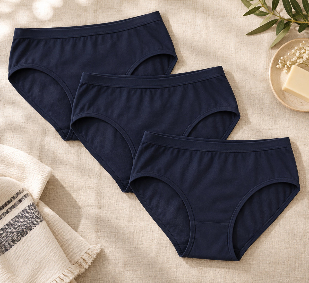 Mongato Basic Value Pack, three pairs of period underwear laid out together